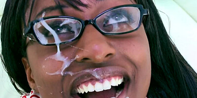 Hot interracial facial cumshot for a well fucked black hottie