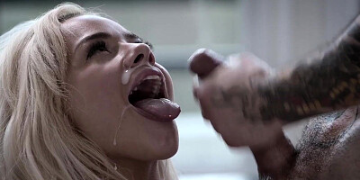 Kinky blonde gets facial after riding