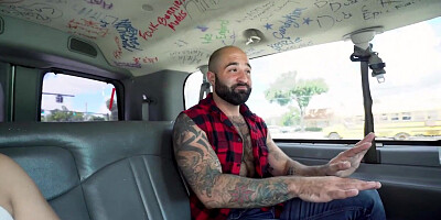 Str8 amateur stud fucks facial DILF in public van outdoor