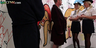 Gloryhole police femdoms in HJ orgy with curious voyeurs