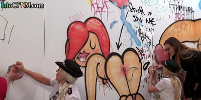 Gloryhole police femdoms in HJ orgy with curious voyeurs
