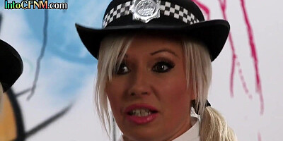 Gloryhole police femdoms in HJ orgy with curious voyeurs