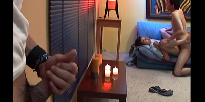 Spanish twink gets fucked while voyeur jerking and filming