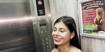 I meet my neighbor in the elevator and she asks me to fuck her on the stairs