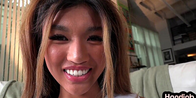 Tiny Asian cheerleader bae pussyrubing and stroking POV