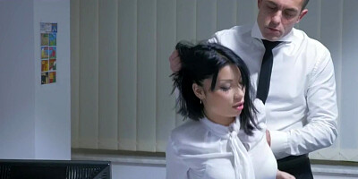 Pierced Asian secretary facefucked and pounded by boss