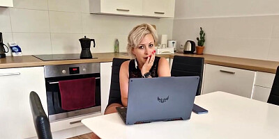 Big boobs blonde momma shows what you need in the kitchen