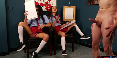 British college voyeurs in college uniform seduce wanker