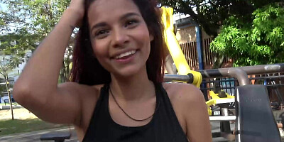Colombian teen cutie sucks huge tourist cock deepthroat gagging POV