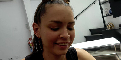 Colombian teen cutie sucks huge tourist cock deepthroat gagging POV