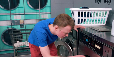 Guy fucks busty milfs in a laundry room