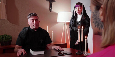 Sinful anal nun anallyzed in office by priests cock