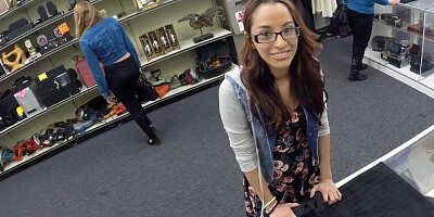Real pawnshop amateur chick rides cock of owner in office