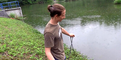 Deepthroating Euro twink fucked outdoor in public POV