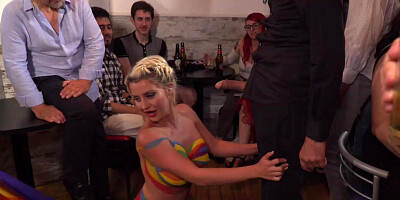 Curvy blonde disgraced in rowdy public bar