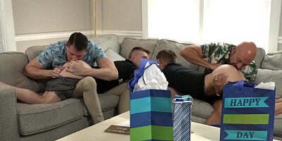 Two Twink teens give stepdads blowjob on fathersday