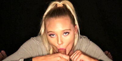 21yo blonde GF sucks BFs cock and lick balls in POV