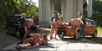 Stunning nympho taxi babes banged in group by drivers