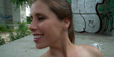 Real busty babe picked up for public POV outdoor sex
