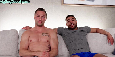 Black debut bottom gets fucked by white top on casting