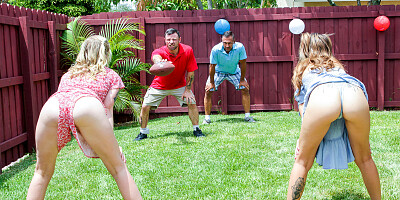 Needy young blondes share perfect dad swap in foursome