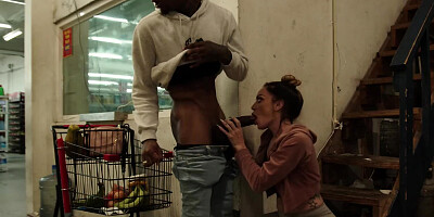 Leila Larocco blows Damion Dayski and gets fucked in the store