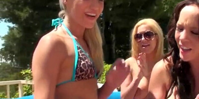 Drunken Party Girls Sharing One Dick Outdoors By Pool