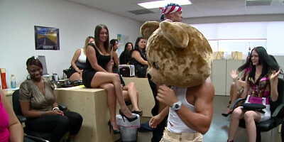 Strippers at the office party blown by the sexy corporate babes