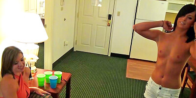 Two girls are having a party with a guy