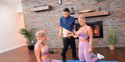 BBW blonde twins double team the young stud