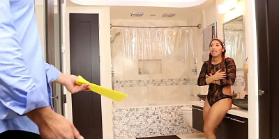 Lovely chick with two pigtails can't run and has to be fucked