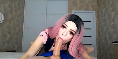 Blowjob cute Stepsister mouth full of cum