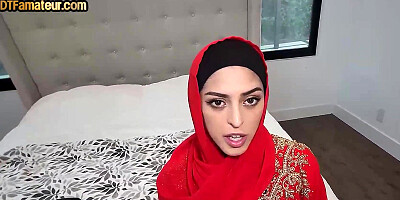 DTF 21yo amateur hijab babe riding lovers cock in POV