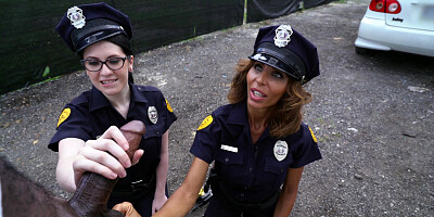 Cock-Hungry Cops Lyla Lali & Norah Gold Suck Giant Black Pole