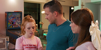 Petite redhead and hot babe gets fucked