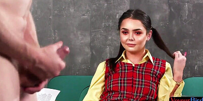 CFNM 21yo college uniform voyeur teases professor till cum