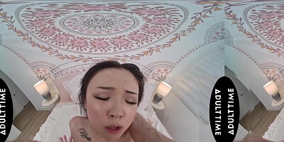 Passionate affair with cockriding Asian babe in stockings