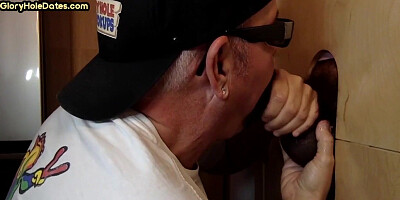 Black cock lover sucks BFs gloryhole dick with white mouth