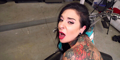 Joanna Angel leaned on the bike and got her pussy nailed