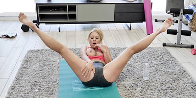 Blonde mom Katie Morgan does yoga