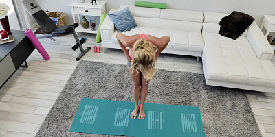 Blonde mom Katie Morgan does yoga