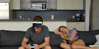 Cory Chase sucks Avalon Heart boyfriend's cock as he keeps playing a VR game