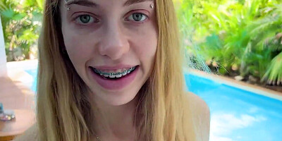 Stepsister with cute braces wants bro's big dick in POV