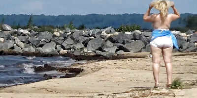 Hot Mom on the Beach in White Swimsuit