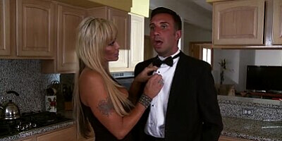 Busty blond MILF Houston takes a big-dick at a formal diner party