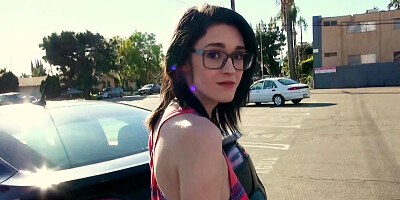 Dark haired teenage babe Ivy Aura showing how to suck a dick