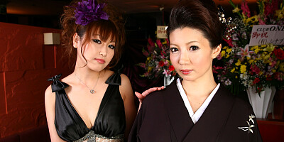 Japanese MILF and Teen with Kimono Fucked in JAV Threesome