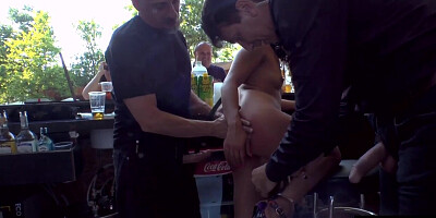 Submissive slut outdoor public fucked and facialized