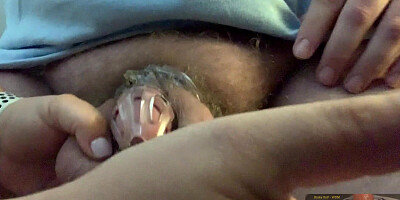 Katie Gives Chastity Ballbusting Allowing Paul to Cum With Pain