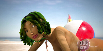 3DGSPOT - Oily Babe Gets Her Pussy Pounded At The Beach! 3D ANIMATION!